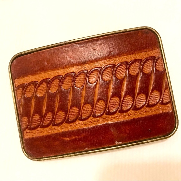 Vintage Other - Vintage Belt Buckle Leather Brass Men Women